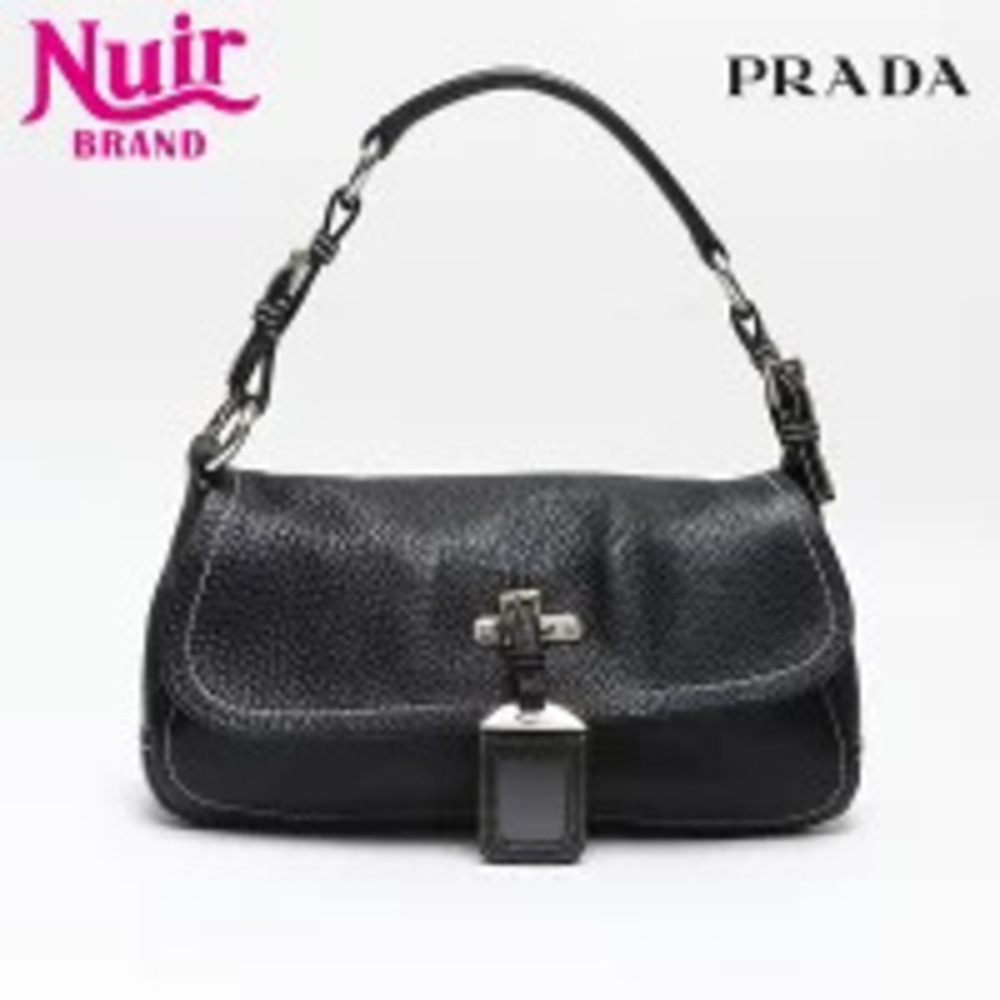 Prada One Shoulder Hobo Bag Handbag Triangle Logo Shoulder Black - Picture 1 of 13